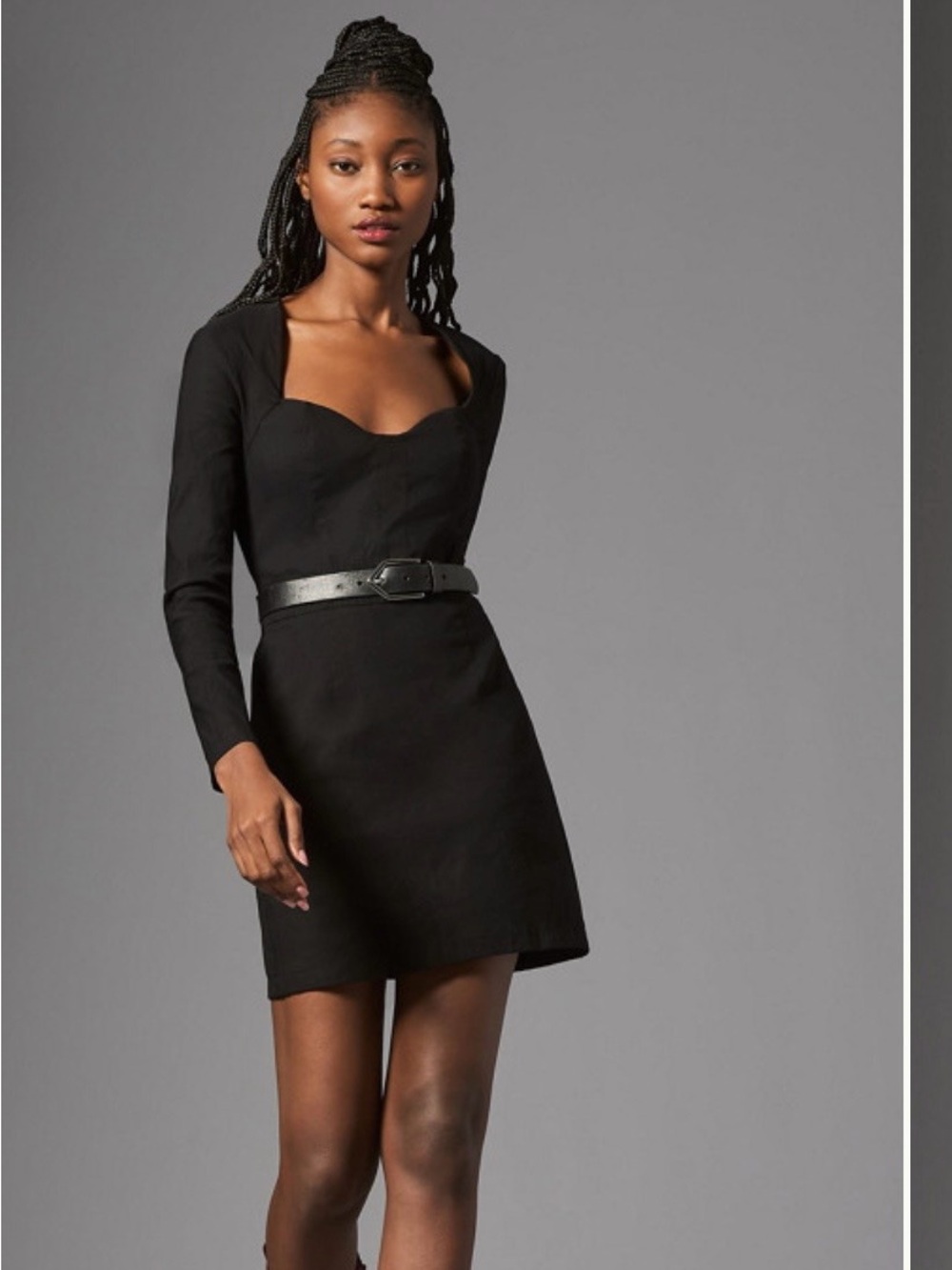 Black Anthropologie Long Sleeve Sweetheart Mini Dress